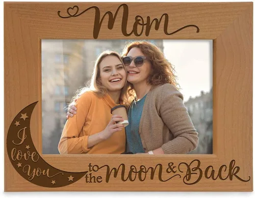 KATE POSH - Marco de fotos de madera natural grabado con texto en inglés "Mom I Love You to The Moon and Back", "Best Mom Ever", madre de la novia,
