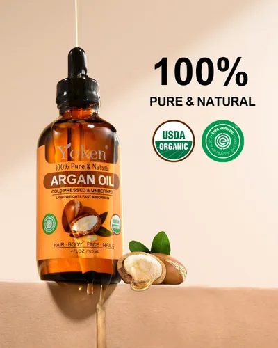 Vista 2 de Yoken Aceite de argán orgánico para cabello de 4 onzas líquidas, aceite de argán marroquí puro y natural por la USDA, aceite de argón