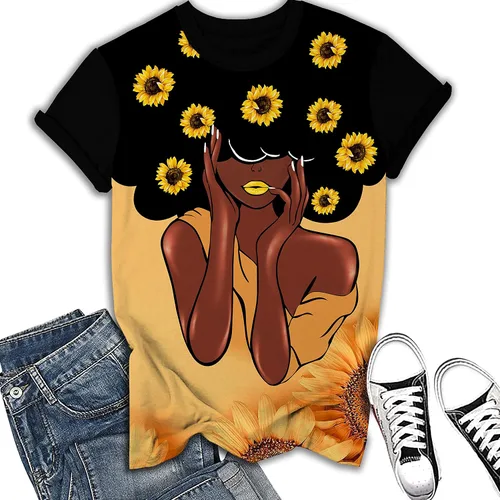 Vista 2 de AZPSRT - Camisa para mujer con estampa 3D de mujer negra, con afro, pelo natural, camisa informal