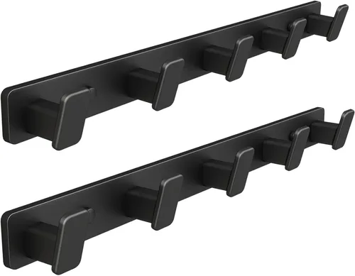 Vista 16 de Perchero de pared para colgar abrigos, perchero negro con 4 ganchos, ganchos de aluminio para colgar abrigos, sombreros, bolsos, toallas, soporte