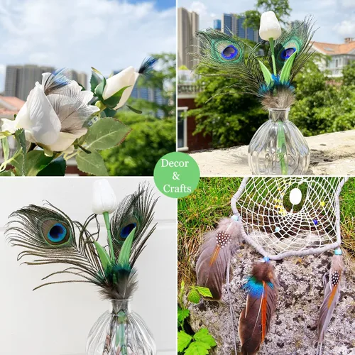 Vista 6 de 100 plumas de pavo real azul de 1.5 a 3 pulgadas pequeñas plumas naturales para atrapasueños artesanales