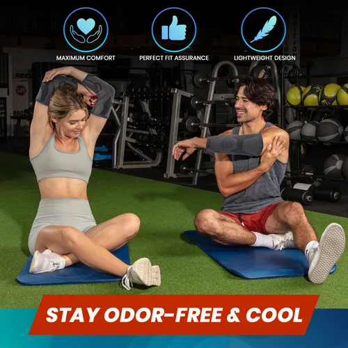 Vista 4 de PhysFlex Coderas para aliviar el dolor de codo de tenis y golfista, manga de compresión de codo para levantamiento de pesas, entrenamiento, fitness