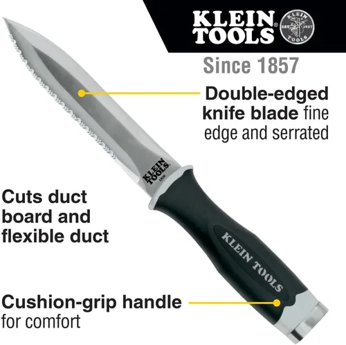Vista 2 de Klein Tools Cuchillo DK06, cuchillo dentado de acero inoxidable para conductos flexibles y tablero de conductos en funda