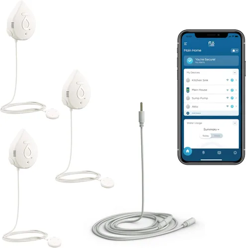 Vista 21 de Moen Flo Detector de fugas de agua inteligente, alarma de sensor de goteo o inundación para el hogar, 1 paquete, blanco, 920-004