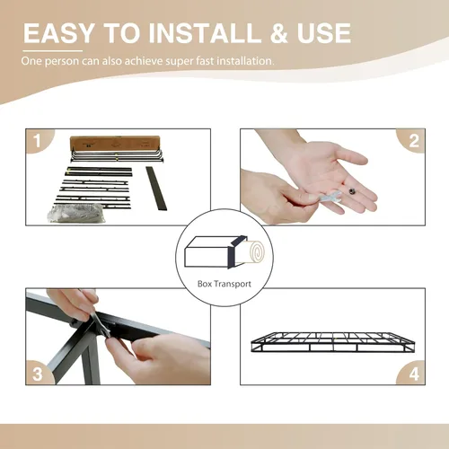 Vista 4 de Somier de metal de 5 pulgadas con montaje rápido, base de colchón resistente, marco de metal de acero fuerte, fácil montaje, tamaño Queen