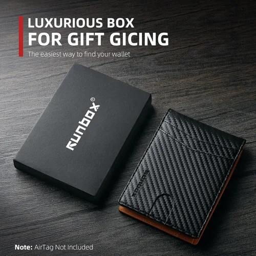 Vista 6 de RUNBOX Billetera para Airtag para hombre, con soporte para Airtag, cartera de cuero para tarjetas de crédito, billetera delgada plegable
