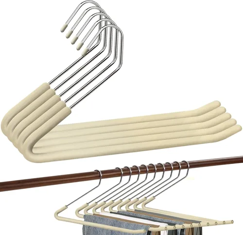 Vista 10 de Spring Fever Colgadores acolchados de esponja antideslizante para pantalones - Espuma cromada resistente ahorro de espacio Beige 5