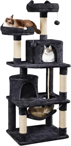 Vista 13 de Yaheetech Árbol para Gatos de 62.5 pulgadas Torre para Gatos Condominio para Gatitos con Plataforma y Hamaca, Postes Rascadores para Gatitos Casa