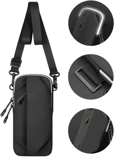 Vista 4 de Soporte para teléfono celular, bolsa cruzada pequeña con banda para el brazo, uso para correr, caminar, senderismo