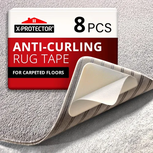 X-Protector Cinta adhesiva para alfombra – Juego de 8 piezas – Cinta blanca antideslizante y antirizos para alfombras – Agarre de almohadilla de