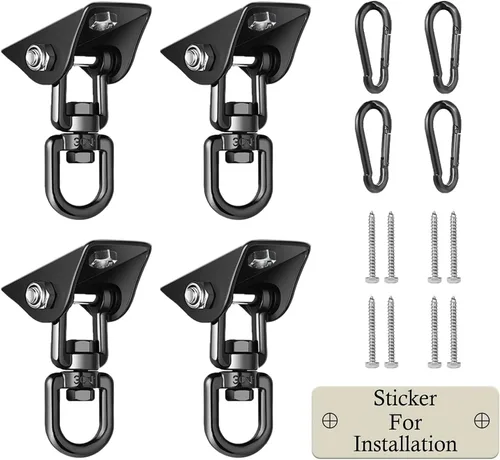 Vista 9 de Perchas de columpio resistentes para juegos de madera, capacidad de 2000 libras, colgador de hamaca giratorio de acero inoxidable 360, accesorios