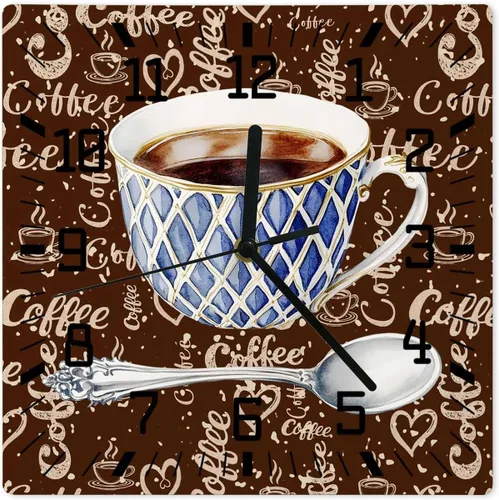 Vista 10 de Wall Clock Coffee Cup Beans Operated Clocks Wooden Silent Non-Ticking Wallclock 10 Inch Sugar Farmhouse Style Vintage Wood Square Wall Clock for