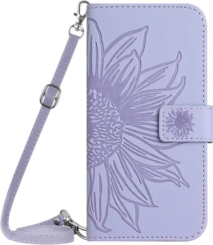 Vista 9 de XYX Wallet Case Compatible with Xiaomi Redmi Note 10s, Emboss Half Flower Floral PU Leather Flip Protective Case with Adjustable Shoulder Strap for