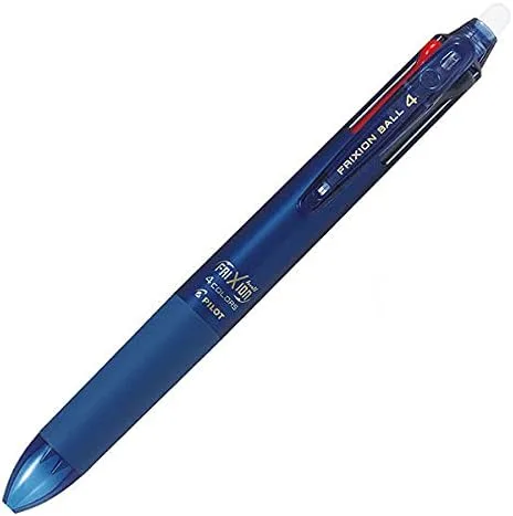 Pilot FriXion Ball 4, Bolígrafo borrable de bola, Multibolígrafo de 4 colores y tinta de gel, 0.38mm, Azul negro (LKFB-80UF-BB)
