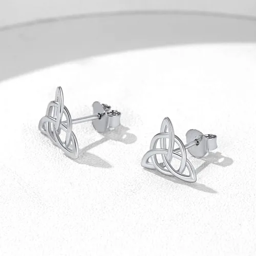 Vista 8 de ChicSilver Aretes de nudo celta hipoalergénicos de plata de ley 925 con forma de corazóntriángulo, joyería celta para mujer, plataorooro rosa