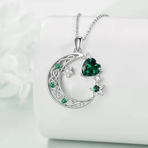 Vista 2 de Collar de plata de ley con estrella de luna creciente para mamá e hija, piedra natal, granate, día de la madre, cumpleaños, joyería celta, regalos