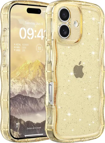 Vista 29 de FABSPARK Funda para iPhone 13, Bonita Funda con Láser Colorido Retro Exquisito Borde Ondulado Rizado Curvo, Protector Estético de TPU Suave