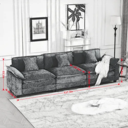 Vista 2 de Modern Sectional Couches Sofa 3 Seats, Modular Couch for Living Room Bedroom Apartment, Double Layer Upholstered Cloud Couch Sectional, Comfy Beige