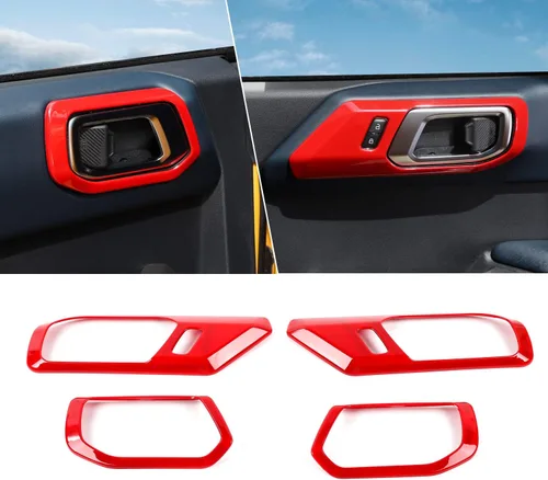 Vista 4 de RAZPOY Accesorios para Ford Bronco 2021 2022 Cubierta de manija de puerta interior Marco Adhesivo protector Decoración interior (negro)