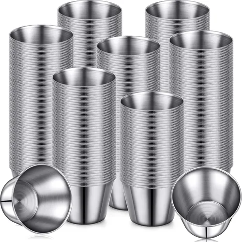 Vista 8 de Remerry 200 tazas de metal para salsa, ramequines individuales de metal para salsa de acero inoxidable, cuencos de salsa a granel, moldes redondos
