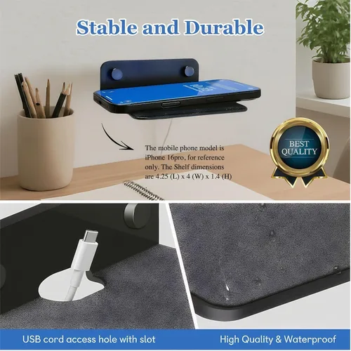 Vista 2 de Soporte de pared para altavoz pequeño con almohadilla EVA, estante de metal de 4.25 x 4.1 pulgadas para altavoz Bluetooth, cámara web, relojes