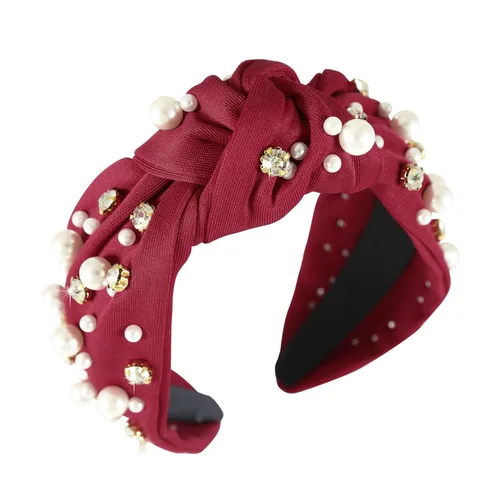 Vista 45 de Diadema anudada de perlas para mujer, diadema con brillantes diamantes de imitación, adornada con cristales, diadema ancha con nudo, accesorio