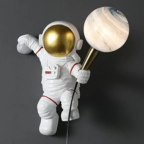 Vista 2 de CraftThink Aplique de pared LED, estilo astronauta, aplique de pared LED de resina para niños, lámpara de pared blanca de dibujos animados