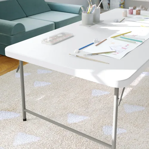 Vista 4 de BizChair Mesa de actividades plegable de plástico blanco granito para niños de 4.93 pies - Mesa de juego