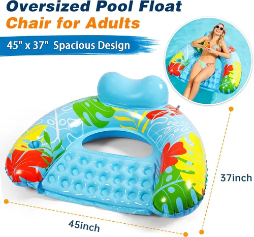 Vista 2 de 3 Pack Pool Floats Adult, SEETOHOME Inflatable Pool Float Chairs with Cup Holder, Pool Floaties for Adults, Lake Floats Perfect for Pool Lake River