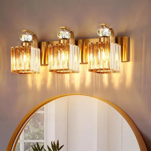 Vista 20 de Lámpara Moderna de Tocador de Baño, Luminarias de Baño de 2 Luces Negro Dorado Sobre Espejo, Aplique de Pared de Cristal de 12.6