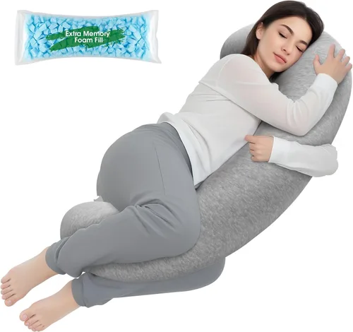 Vista 18 de Almohada corporal, almohada larga, almohada corporal de espuma viscoelástica, almohada lateral en forma de C, funda de almohada lavable a máquina
