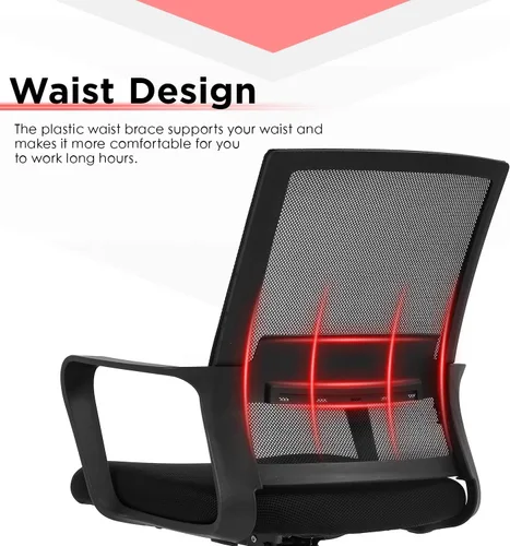 Vista 5 de Silla de redacción alta para oficina, silla de escritorio ergonómica de malla con respaldo medio con anillo de pie ajustable para escritorio Negro