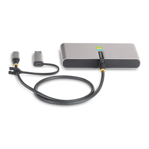 Vista 4 de StarTech.com Concentrador USB-C de 2 puertos con Ethernet Gb y serie FTDI RS232, adaptador USB-C a USB-A conectado, paso PD de 100 W, 2 puertos