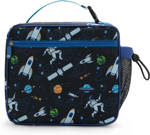 MEXS Bolsa de almuerzo para niños, lonchera aislada para niñas y niños, lonchera duradera (ajustable) con soporte para botella de agua/forro