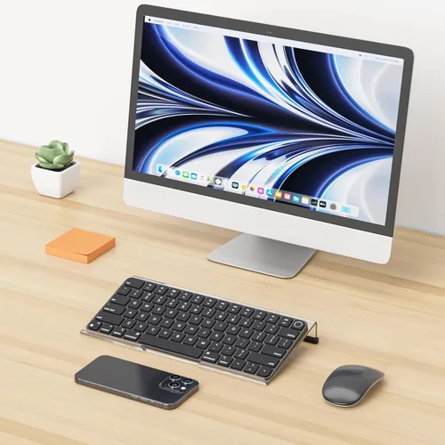 Vista 4 de Richboom Soporte de teclado de computadora para escritorio, 11.8 pulgadas, pequeño elevador de teclado acrílico transparente, 78 teclas, elevador