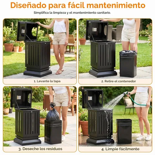 Vista 5 de BEAMNOVA Bote de basura comercial para exteriores con tapa, negro, 15.8 x