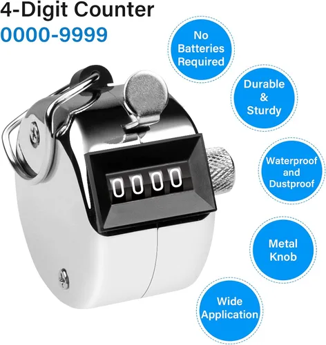 Vista 3 de Contador de 4 Dígitos, Clicker de Mano, Contadores de Metal con Clicker para Pitch, para Contar, Tejer, Entrenar, Golf, Vueltas, Pesca