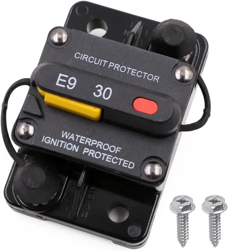 Vista 54 de Disyuntor de pernos Hi-Amp E9 T3 250A de 3/8 pulgadas con reinicio manual 12 V - 48 V CC Impermeable IP67, montaje en superficie, 250 amperios