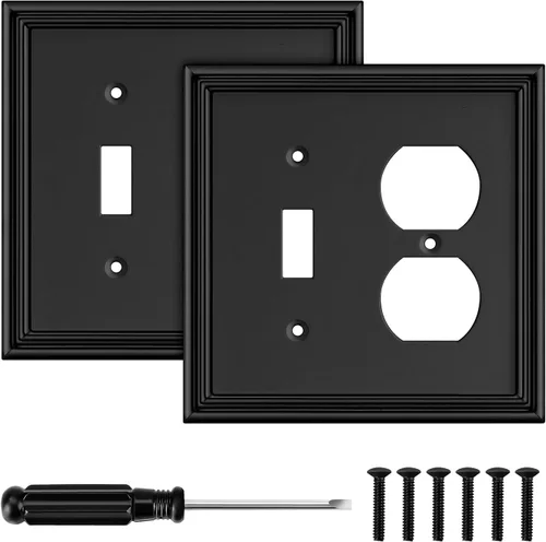 Vista 14 de Placa Decorativa Moderna Negra para Interruptor de Luz, Cubiertas de Tomacorriente Decorativas, Placas de Interruptor Basculante, Material de Fibra