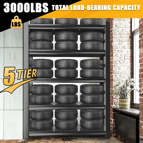 Vista 4 de PRESTELION Estantería de garaje ajustable de 5 niveles, estante de almacenamiento de acero de 3000 libras, impermeable y resistente al óxido, fácil