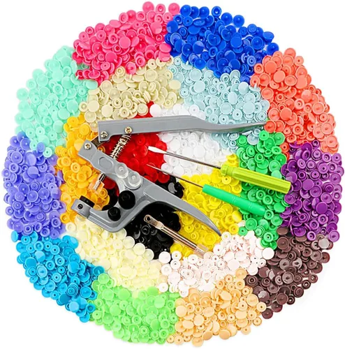 ilauke 400 juegos de botones a presión con alicates a presión | T5 Plastic Snaps No-Sew Buttons Fastener Setter for Fabric Diapers Bibs Rain Coat