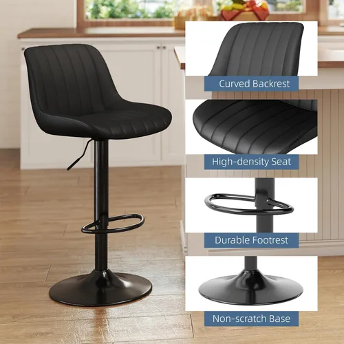 Vista 4 de Youhauchair Bar Stools Set of 2, Swivel Counter Height Barstools with Back, Adjustable PU Leather Bar Chairs, Modern Armless Kitchen Island Stool