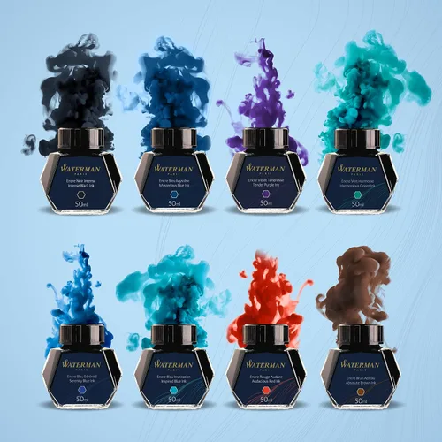 Vista 5 de Waterman Tinta para Pluma Estilográfica, Tinta Azul Serenidad, Botella de 50ml, Para Plumas Estilográficas Recargables