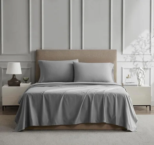 Vista 21 de Linen Closet Sábana bajera ajustable de 100% algodón solamente - Tamaño Full, azul - Tejido de percal nítido, fresco y transpirable, bolsillo
