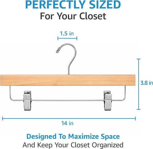 Vista 3 de ZOBER Perchas de madera para pantalones con clips, paquete de 10 perchas de madera de loto maciza de alta calidad para mujer, colgador de madera