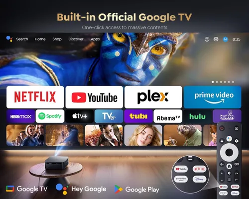 Vista 2 de Proyector inteligente con WiFi 6 y Bluetooth de [1500 ANSI/Google TV/Control de voz], compatible con 4K, Proyector de películas al aire libre