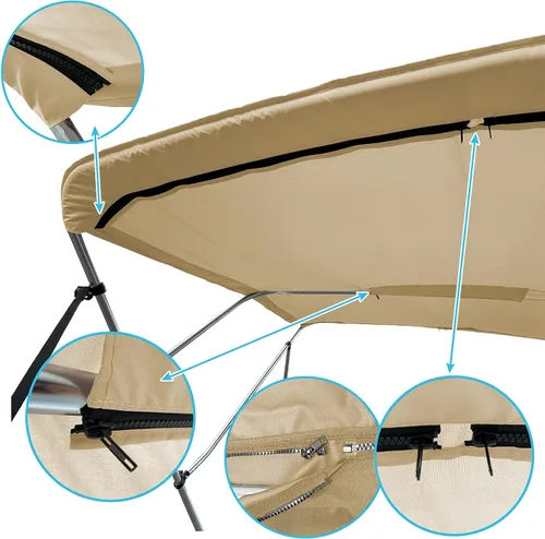 Vista 3 de SavvyCraft Cubierta para barco Bimini de 4 arcos, color beige, 4 arcos de 96 pulgadas de largo, 54 pulgadas de alto, 67 a 72 pulgadas de ancho