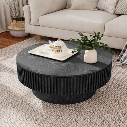 Vista 24 de Henf Mesa auxiliar elevable con almacenamiento, mesas de centro de madera maciza de 47.24 pulgadas con parte superior elevable, 3 bandejas