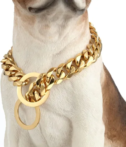 Vista 7 de Collar de Cadena de Perro de Oro Rosa 11mm/15mm/19mm de Acero Inoxidable Cadena de Eslabones Cubanos para Perros Pequeños, Medianos y Grandes