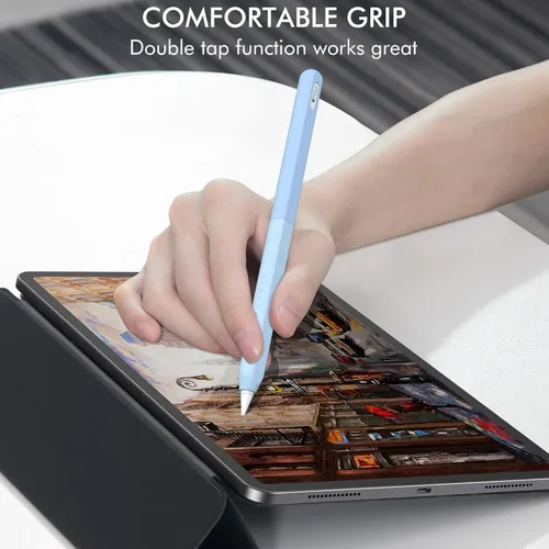 Vista 4 de NIUTRENDZ - Funda protectora de silicona en degradado azul para Apple Pencil de 2ª generación, estuche para lápiz con diseño desmontable